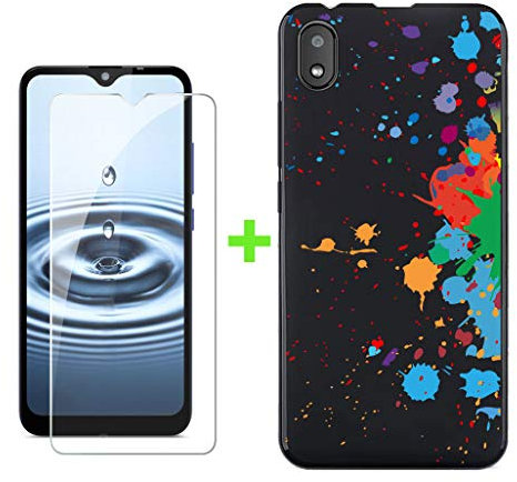 KJYF Hülle Schutzhülle Schwarz Bumper Cover TPU + Schutzfolie für Gigaset GS110 (6.10), Film Gehärtetem Glasfolie + Silikon Schale Case Handyhülle - Graffiti