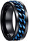 NUNCAD Spinner Ringe für Herren & Damen Wolframcarbid Ring Schwarz mit Blau drehbare Kette Inlay als Freundschaftsringe Partnerringe Verlobungsringe und Jahrestag Ringe Größe 62 (19.7)