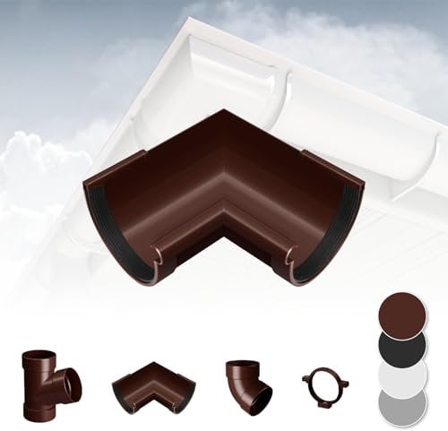 RAINWAY S Regenrinnen System (Rinnenwinkel Innen 90° braun) - PVC-U Kunststoff in 4 Farben, für Dachflächen < 100m² empfohlen, Eckstück 90 Grad Bogen