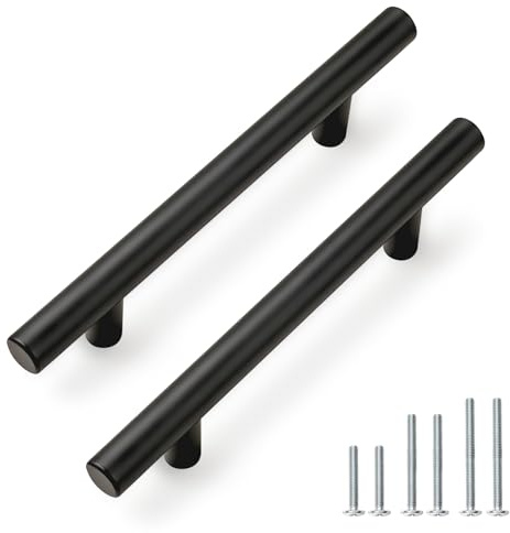 15 Pack PinLin Cabinet Handles Hole Center 96mm Flat Black Kitchen Door Handles Stainless Steel Cabinet Pulls Furniture Hardware T Bar Cupboard Door Handles