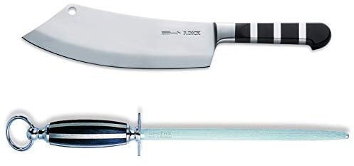 Dick 1905 breites Kochmesser Ajax 22 cm Set inkl. rundem Standard Wetzstahl 25 cm mit Holzgriff