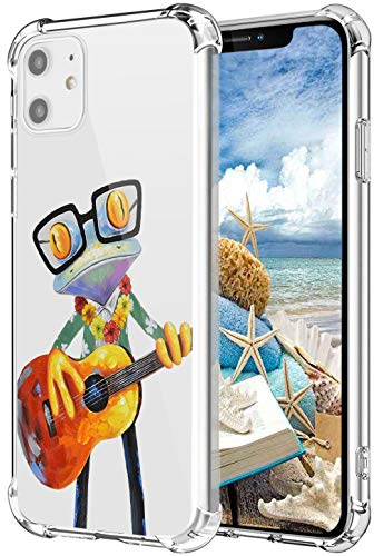 MAYCARI Cute Frog Case Clear for iPhone 11, Funny Animals Design Transparent Shockproof Anti-Scratch Soft Flexible TPU Cover with Air Cushion for Men&Women