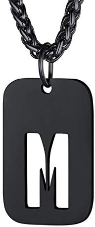 Bandmax Collar de Identidad Metal Negro ID Necklace Colgante Chapa Militar Letra M