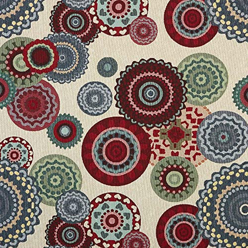 Kt KILOtela - Polsterstoff - Dekostoff - Gobelin Jacquard - Stück: 100 cm Länge x 280 cm Breite | Mandalas Nitro- Rot, Grün, Blau, Beige ─ 1 Metre