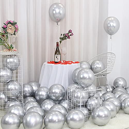100 Stück 5 Zoll Metallisch Ballons, Glänzender silberner Latex Luftballons für Geburtstag, Hochzeit, Fiesta Party Dekoration