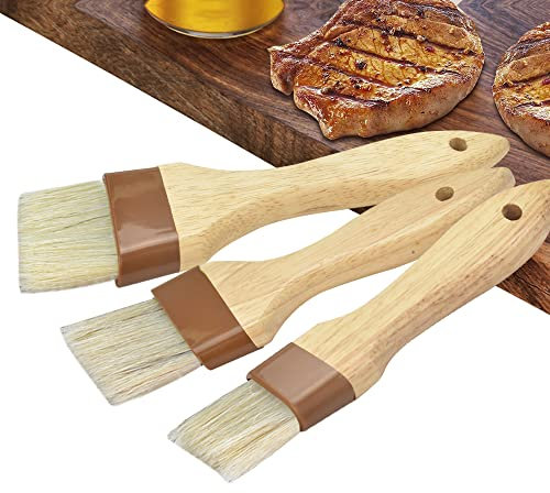 OTTYMO 3 Pcs Pastry Brushes Natural Bristle Brush Baking BBQ Oil with Hole Width 2.3 / 4 4.5cm Grill Flexible Cake for Meat Butter (001)