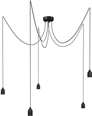 Relight Pendelleuchte 5-flammig Kraken (höhenverstellbar), E27 Lampenfassungen aus Bakelit, 5x 1.5 Meter Textilkabel Grau