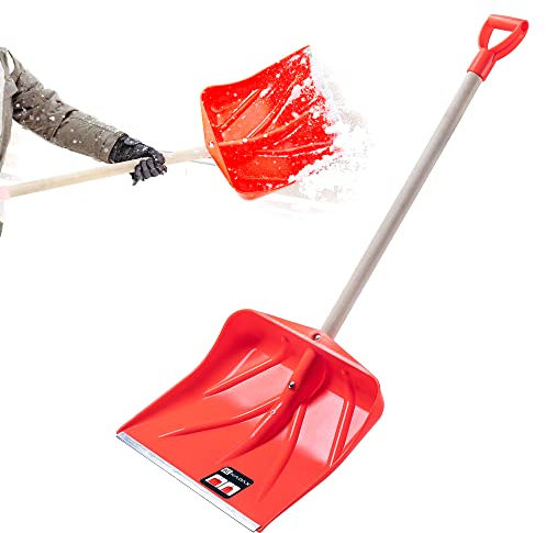 KADAX Schneeschaufel, Schaufel mit Holzstiel, Schneeschieber mit ergonomischem Kunststoffgriff, Schneeräumer mit Kunststoff-Blatt, Schneeschippe (W: 50 cm, Orange)