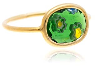 Essence Bijoux | Anillo en Plata de ley 925 bañada en oro con diseño Murano Esmeralda