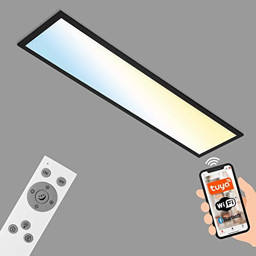 BRILONER - LED Deckenlampe flach Smart Home, funktioniert mit Alexa, einstellbar von warmweiß bis kaltweiß, Lampe, Deckenleuchte, LED Panel, Wohnzimmerlampe, 100x25x6,6 cm, Schwarz
