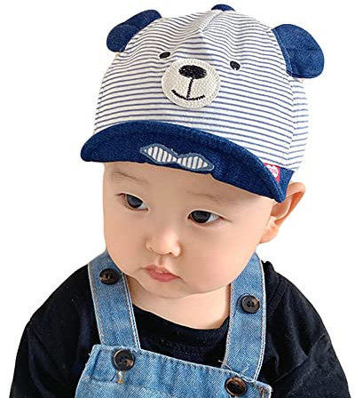 Baby Baseball Cap 3-12 Monaten Baseballmütze Baumwolle Babymütze Schirmmütze Schiebermütze schnell-trocknend Baseball Kappen Anti-UV Sport Cap Sonnenhut Sommerhut für Baby Jungen Mädchen (Bär Blau)