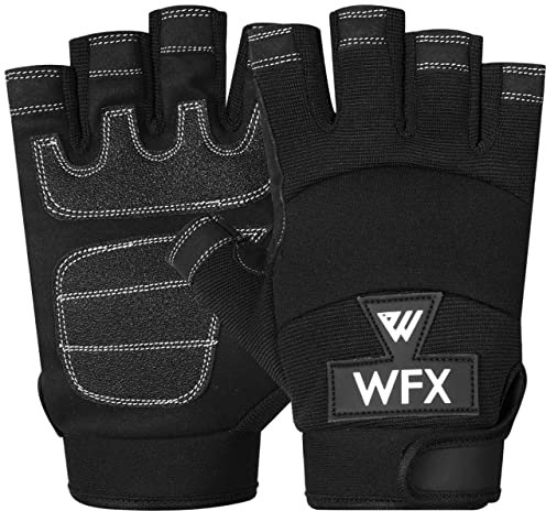 WFX Robuste Fingerlose Performance-Handschuhe, Schutz-Arbeitshandschuhe, gepolsterte Handfläche, Halbfinger (Schwarz, L)