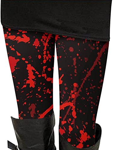 Halloween Damen Leggings Yoga Elastische Hosen Lang 3D Muster - Hexe,Schwarze Katze,Vogelscheuche,Spinnennetz,Schädel Skull Bunter Druck