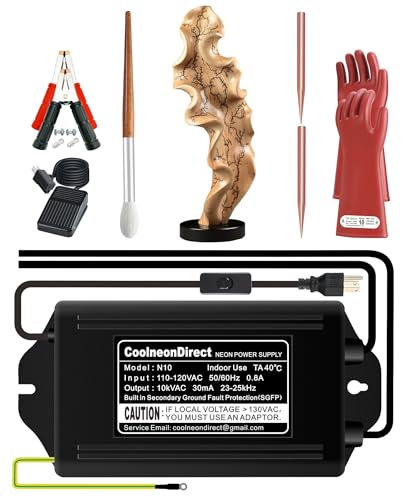 Coolneon Lichtenberg Kit per macchine, trasformatore di insegne al neon+aste+morsetti+spazzola+guanti+interruttore a pedale, set di combustione a legna frattale, bruciatore non LED ad alta tensione