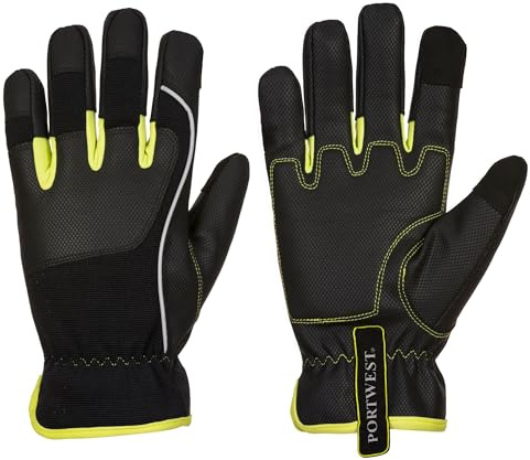 Portwest A771 PW3 Mechanic 540 PU Reinforced Palm Glove Touchscreen Padded | Black/Yellow, Large, EN ISO 21420 Dexterity 4, EN 388 (2X22B), CE Certified, Level B Cut Resistant, High Visibility, Durable
