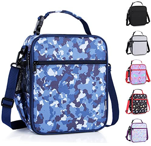 hombrima Isolierte Lunchbox-Tasche für Kinder, Thermo-Picknick-Kühltasche mit verstellbarem Riemen, für Erwachsene, Kinder, Damen, Herren, Jungen, Mädchen, Schule, Arbeit (CamBlue)