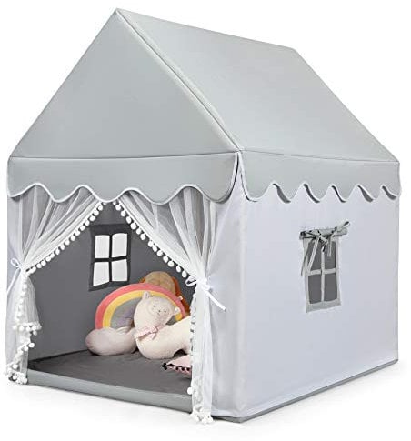 DREAMADE Tente Enfant 105x120x140CM Cabane Enfant Portatif avec Moustiquaire & Fenêtre Maillée, Chateau pour Garçons Filles Bébé avec Tapis Épais pour Intérieur et Extérieur (Gris)