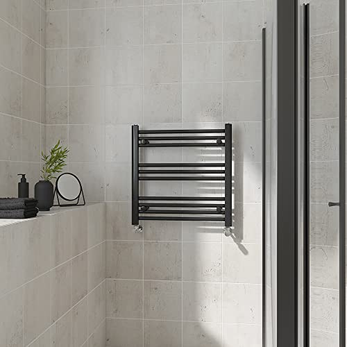 Warmehaus Straight Heated Towel Rail Black Bathroom Radiator 600x600mm | Contemporary Ladder Style Radiator for Bathrooms, Central Heating, Wall Mounted Towel Warmer, Durable Finish