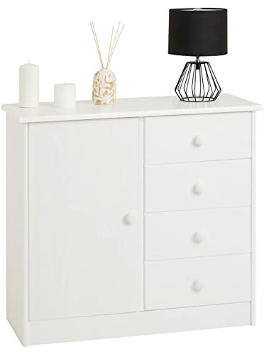 IDIMEX Kommode Rondo in weiß mit 4 Schubladen und 1 Tür, Schubladenschrank aus Kiefer im Landhausstil