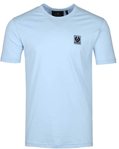 Belstaff Herren T-Shirt mit Brustaufnäher, Kurzarm, Crew-Kragen, Slim Fit, Blau, M