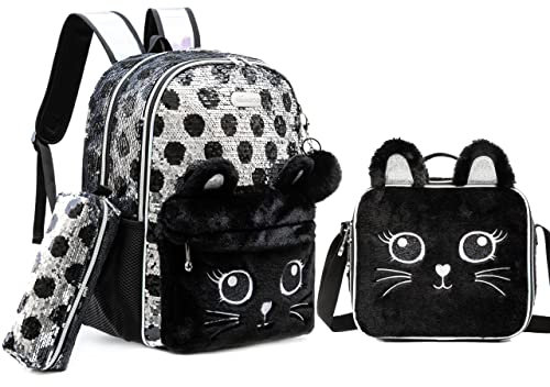 HTgroce Zaino Coda di Gatto Grande per Bambina, Ragazza - Zainetto Asilo con Paillettes per Scuola Elementare