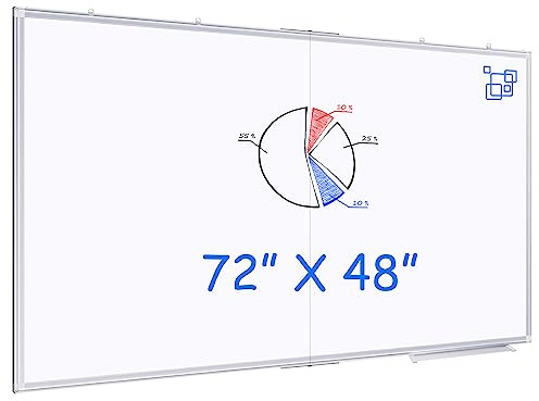 Magnetic White Board Dry Erase Board for Wall，72 x 48 (6ft x 4ft) Wall-Mounted Aluminum Frame Marker Board, Foldable Portable Whiteboard with a Long Pen Tray for School, Classroom, Office & Home