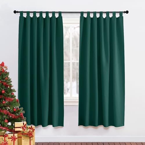 PONY DANCE Tende Natalizie con Passanti Cameretta Bambino Tenda Verde Scuro Oscurante per Interni Curtains Termiche Camera da Letto 2 Pezzi L 140 x A 175 cm