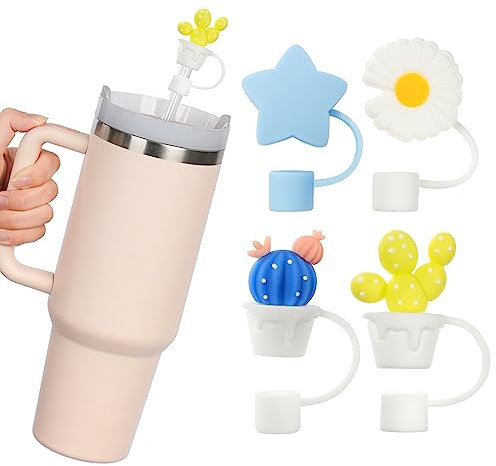 AUAUY 4PCS Tapas de Pajitas para Stanley Cup, 10mm Cactus Cubiertas de Pajitas, Cubierta de Paja Prueba de Polvo Reutilizables, Pajitas Tapa Consejos para Stanley Accesorios, Cubierta Puntas Pajita