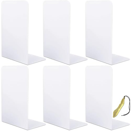 Qualsen Buchstütze, Buchstützen Metall, Bücherstütze, Buchhalter Regal, Bookends für Schule, Zuhause, Büro, Bibliothek, 3 Paare (6 Stück),Weiss