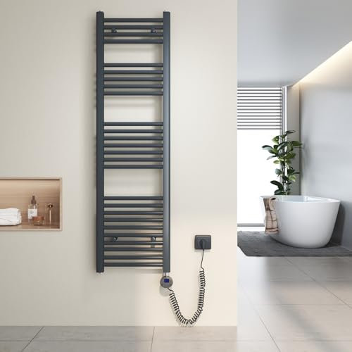 Heilmetz Scaldasalviette elettrico antracite 140x40 cm,Radiatore elettrico con termostato digitale e funzione Timer per asciugamani,Asciugatore elettrico per asciugamani,500 W