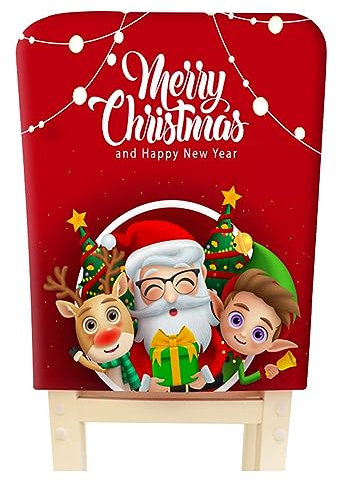 GHEART Weihnachten Stuhlhussen, Nikolaus Hut Stuhlbezug Weihnachtsmann Esszimmerstuhl Rückenbezüge, Waschbar Rot Stuhlschoner Weihnachten Deko Weihnachts Ornament Party Supplies