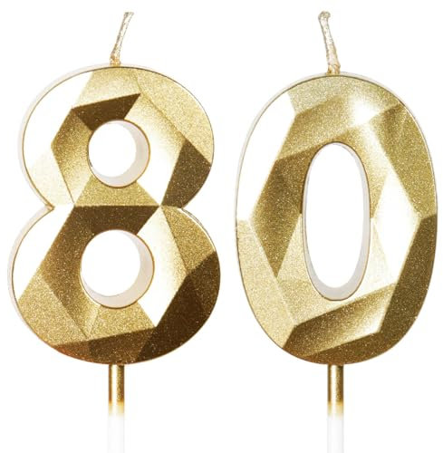 Yiran Geburtstagskerzen Zahlen 80, 5cm Gold Geburtstagskerzen, Kerzen Geburtstag, Geburtstag Kerzen, Tortendeko Geburtstag, Kuchendeko Geburtstag, Geburtstagskerzen für Geburtstagsdeko, Nummer 80