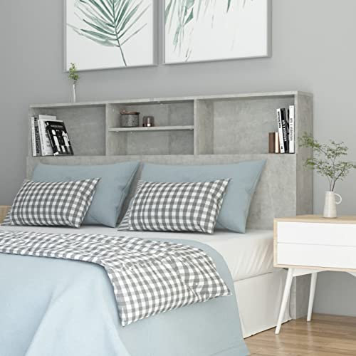 ADWOA Bett-Kopfteil mit Ablagen Betongrau 160x19x103,5 cm Mkopfende RüCkenlehne Bett