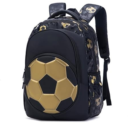 Amacigana Schulrucksack Mädchen Teenager Grundschüler 1-3 Klasse Fußball Rucksäcke,Große Kapazität Schulranzen, Wasserdichter Leichter Rucksack Für Jungen (Black,40 * 19 * 29cm)