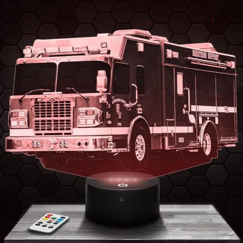 Nachttischlampe Amerikanischer Feuerwehrwagen Feuerwehrmann, Geschenkidee Feuerwehr Schreibtischlampe Wohnzimmer Idee Weihnachten für Amerikanischer Feuerwehrwagen Feuerwehrmann-Fans. TOP
