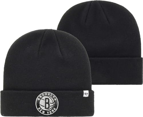 '47 NBA Unisex-Erwachsene Primary Logo Cuffed Knit Primary Logo Team Color Beanie Hat Cold Weather Hut, One Size, Brooklyn Netze, Schwarz, Einheitsgr��e