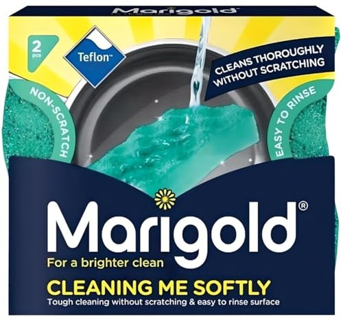 AMK® Marigold Cleaning Me Softly Non-Scratch Teflon Foam Back All Purpose Scourer Sponges Pack of 2