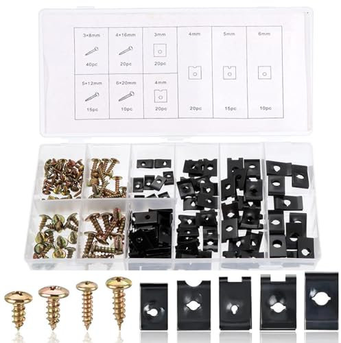 170 Stück Gewinde Clip Mutter Set,Blechmuttern Sortiment,Blechmuttern Karosserie,Karosserieschrauben,U-Typ Blechmuttern,Blechmuttern, Blechschrauben,U-Type Metall Clipmuttern