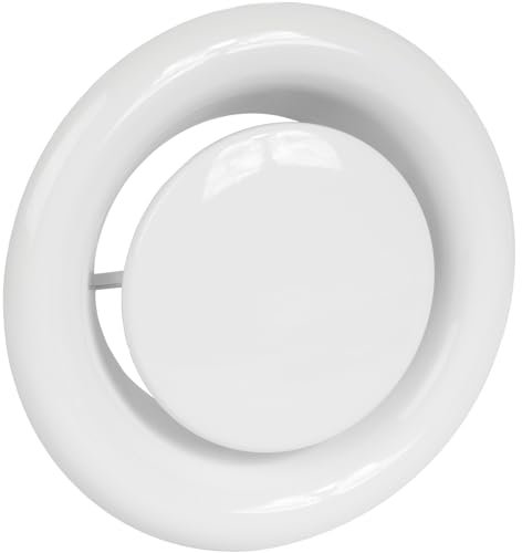 Vent Systems Ø125 mm Rund Tellerventil Weiß Metall Abluft Lüftungsgitter – Abluft Lüftungsrohr Abdeckung – Lüftung Vent Abdeckung für Bad Küche Büro – Belüftungssystem system