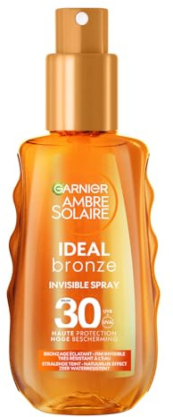 GARNIER Ambre Solaire Ideal Bronze - Invisible Spray - Protection Solaire FPS 30 - Bronzage Éclatant - Fini Invisible - Non Gras & Non Collant - Vegan & Cruelty Free - Tous Types de Peaux - 150 ml