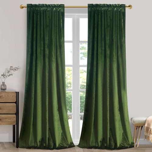 Roslynwood, Samt-Vorhänge, Moosgrün, Verdunkelungsvorhänge für Fenster, super weich, luxuriös, für Schlafzimmer, wärmeisolierend, Stangentasche, für Wohnzimmer (2 Paneele, 132 x 305 cm)