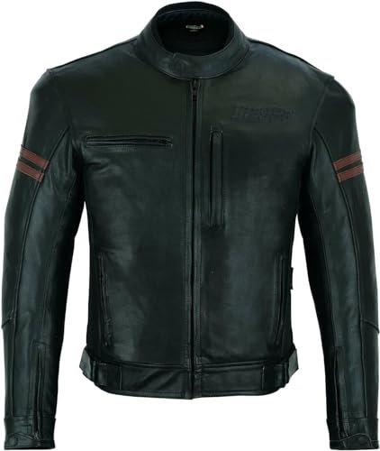 BI ESSE - Giacca Giubbotto Moto in Pelle, Uomo, Vintage caffè race, completo di Protezioni CE (IT, Testo, XXL, Regular, Regular, NERO)