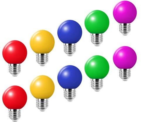 HUAMu LED Bunte Glühbirnen E27 2W, E27 Farbige LED lampen, Dekorative LED Lampe außen für Party,Lichterkette,Weihnachten, 220V AC, Rot Grün Blau Gelb lila, 10 Stück