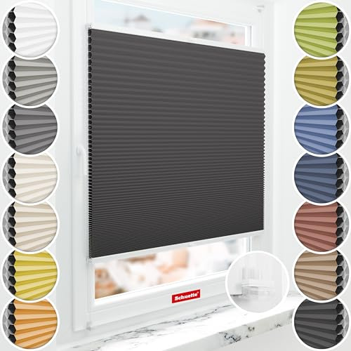 Schuette® Wabenplissee ohne Bohren ● Blackout x Honey ● Starry Night (Schwarz) ● 90x130cm (Breite x Höhe) ● Suprafix Klemmhalter Incognito X ● 60 Sekunden Montage