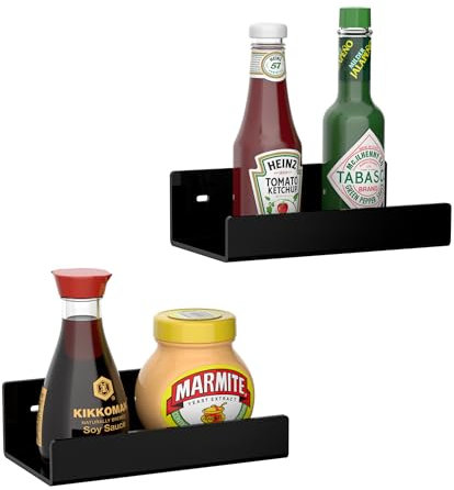 Hexsonhoma 18CM Schwarze Acryl Wandregale für Home Decor, 2-Packung, Acryl Esszimmer Organizer Regale für Wand, an der Wand befestigte Speicher Display Regal