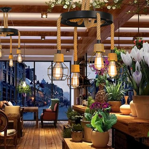 LYSDjia Kronleuchter im Landhausstil Metall Eisenkäfig Lampenschirm Retro Lampe Eisen E27 Restaurant Pendelleuchte höhenverstellbar Hängelampe Bar Wohnzimmer Café Restaurant dekorative Deckenleuchte (