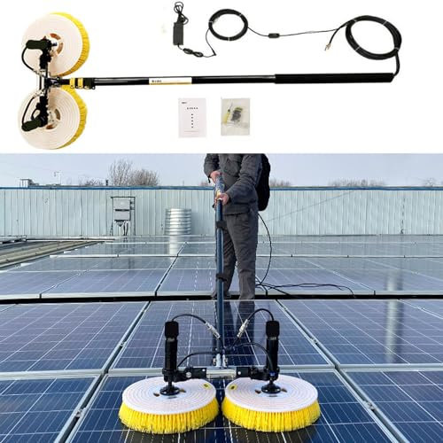 flatpincololee Machine de Nettoyage de Panneaux photovoltaïques, Panneau Solaire SystèMe De Nettoyage avec Poteau télescopique et Brosse de Nettoyage à Double tête de 65cm, commerciaux,7.5M