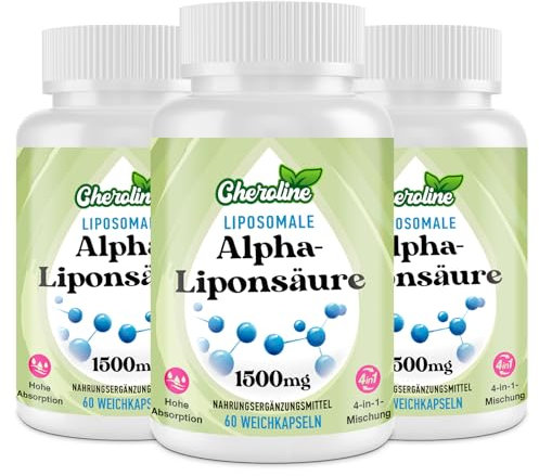 Ácido Alfa Lipoico Liposomal 1500 mg, 180 Cápsulas Blandas de Alta Potencia para Veganos, Naturales Suplemento ALA 4 en 1 para Energía, Reduce La Fatiga, No GMO, Sin Gluten