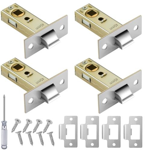 4 PCS Tubular Mortice Latches - 45mm Internal Door Lock Mortice Latch with Polished Plate Screws and Screwdriver, Polished Silent Door Latch for Internal Doors Compatible (4-PCS)