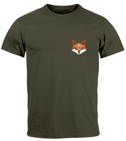 Neverless® Herren T-Shirt Fuchsmotiv Brustlogo Aufdruck Tiermotiv Polygon-Style Geometrie Fashion Streetstyle